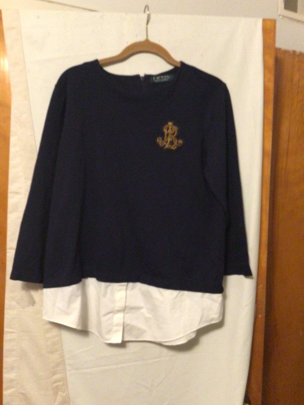 Lauren Ralph Lauren  shirt tail blouse SZ M with golden encrust on L chest